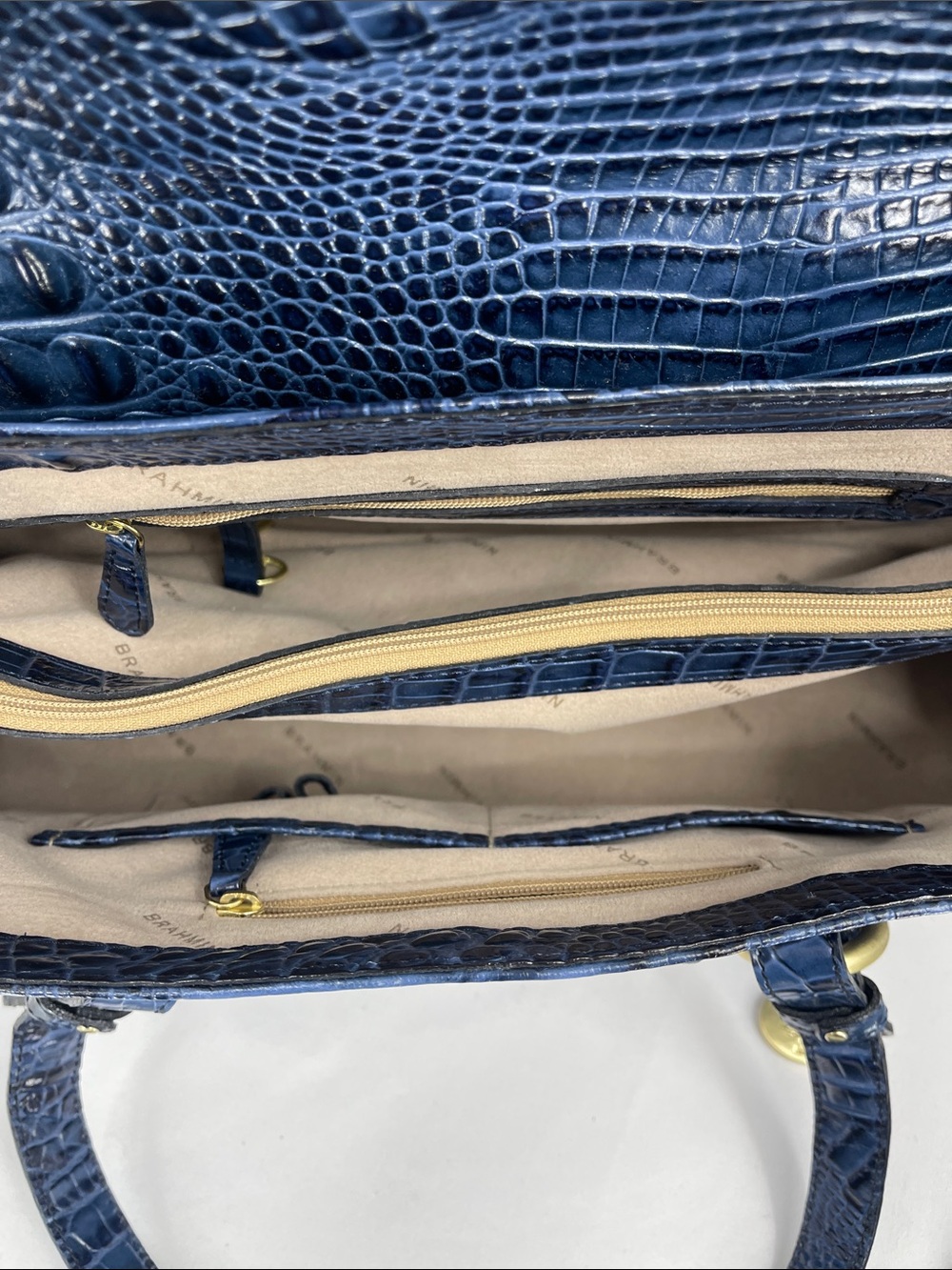 BRAHMIN Blue Croc-Embossed Tote Bag - Designer Style LIKE NEW - Picture 3 of 14